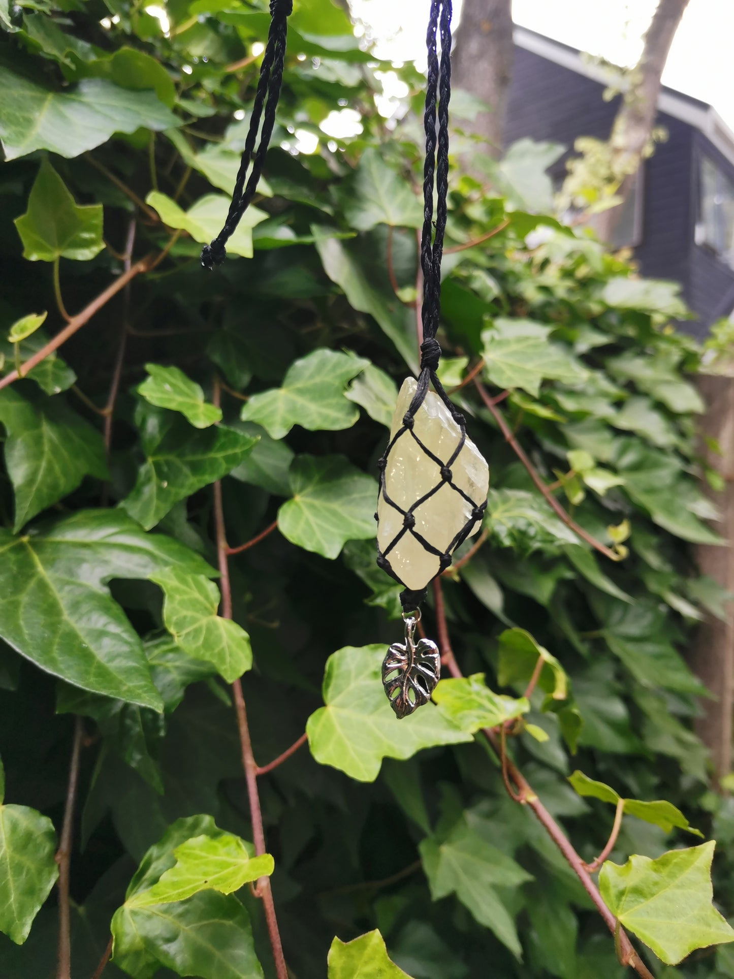 Green Calcite Leaf Crystal Necklace