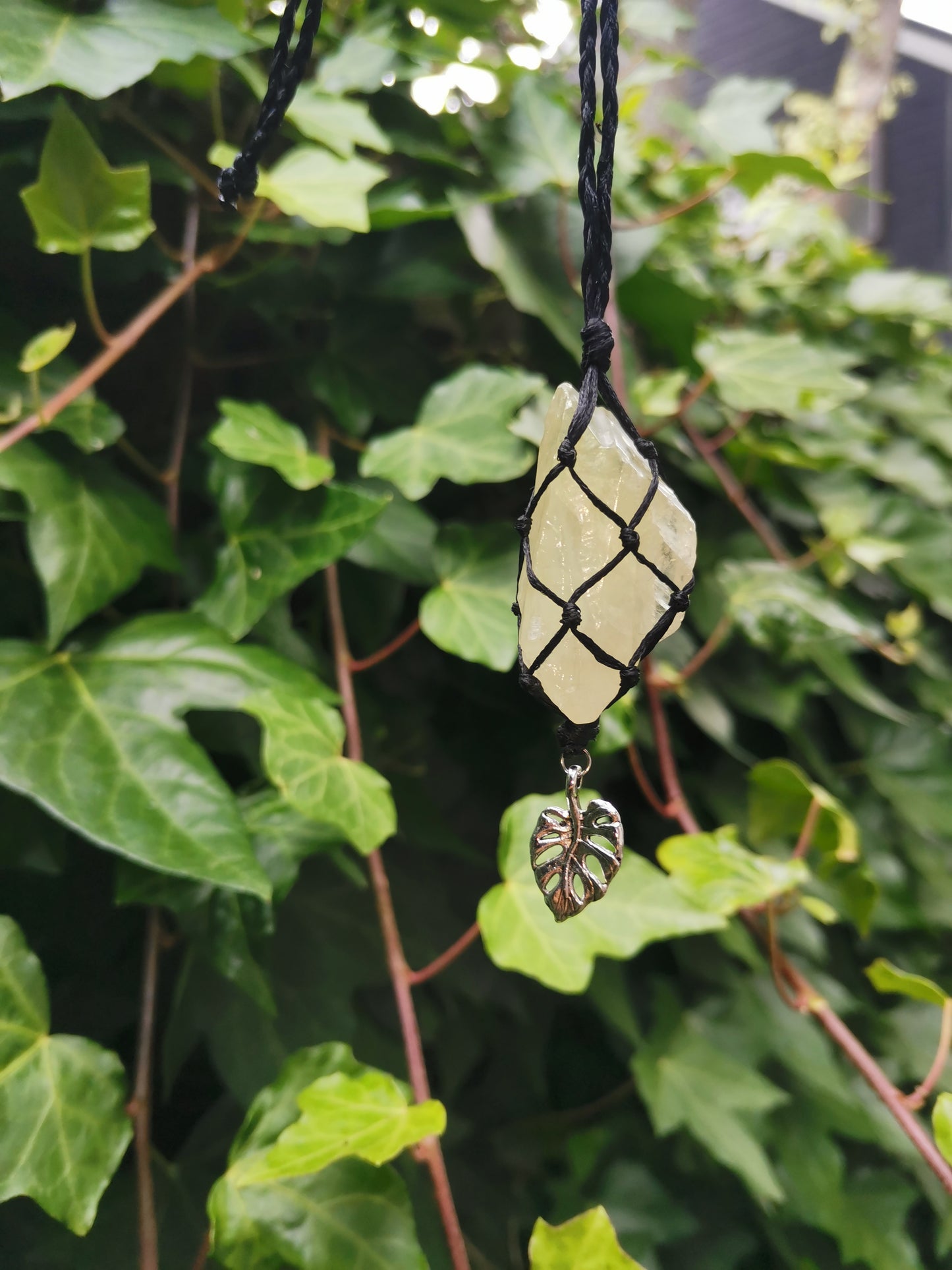 Green Calcite Leaf Crystal Necklace